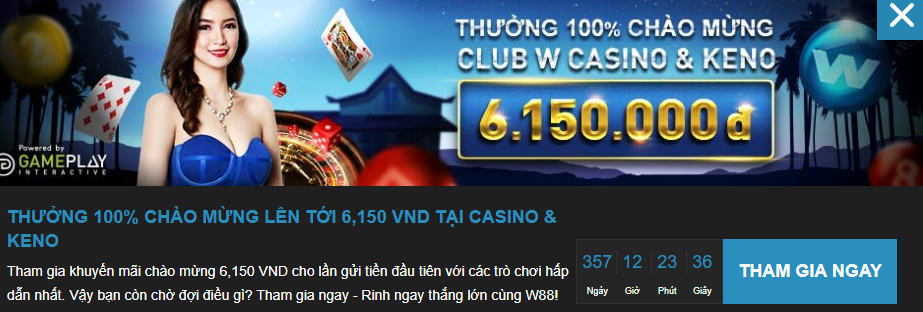 Gói khuyến mãi w88 chào mừng